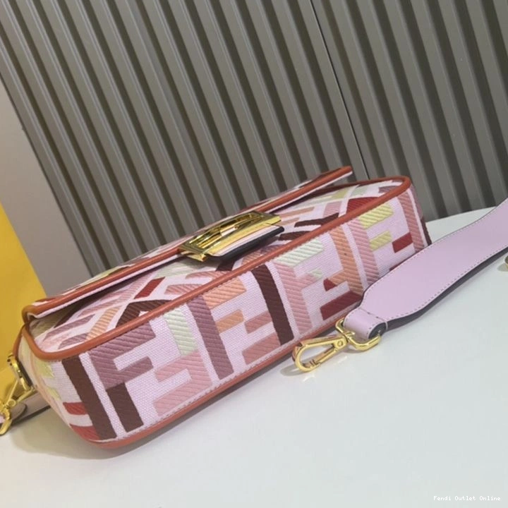 Affordable In FF Bag Canvas Baguette Motif Medium Multi Pink Fendi 0811